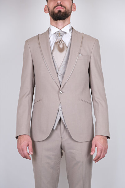SERKAN SEVİNÇ Slim Fit Erkek Desenli Yelekli Kombinli Smokin