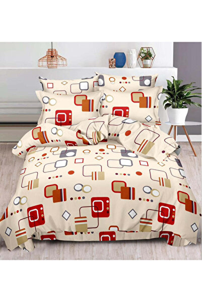 trendyhome Lenjerie de pat din bumbac fin, model geometric, maro, format din ...
