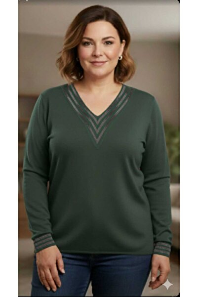 ULUBAŞ Long Sleeve V-Necklace with Embroidered Clover Tricot Bluse