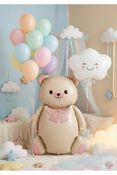 Joyane بالون تيدي بير فويل 90 سم + بالون سحابة 40 سم + مجموعة زينة حفلات بالو...