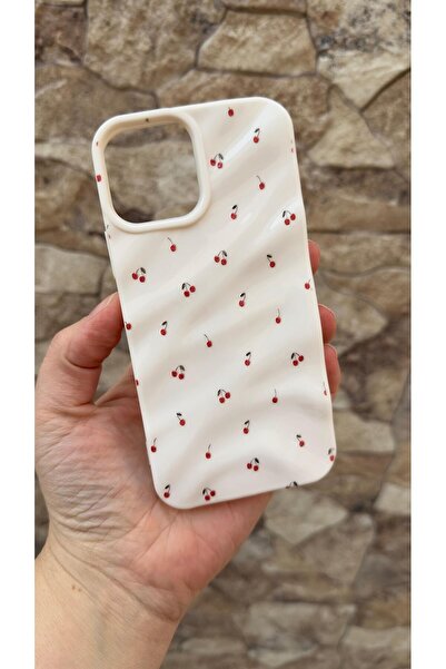 Vip Case iPhone 12/12 Pro Compatible Camera Protruding Mini Cherry Pattern Luxury Water Ripple Shiny Wavy Case