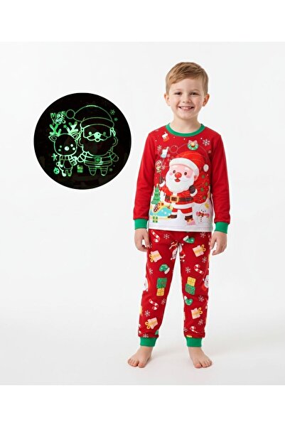 Babyqlo Unisex Red Santa Reindeer Glow Christmas Pajama Set