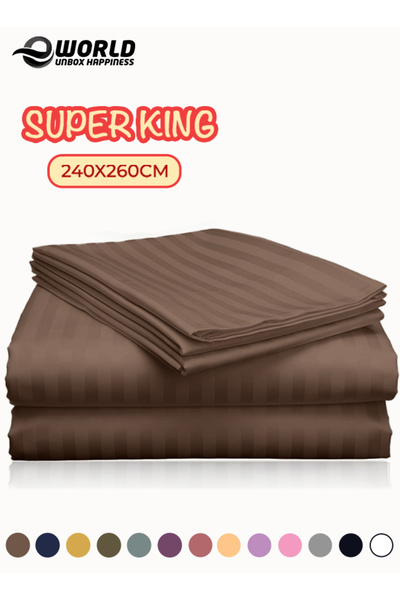 e world unbox happiness 3 Piece Super King Striped Bed Sheet Set – Flat Sheet...