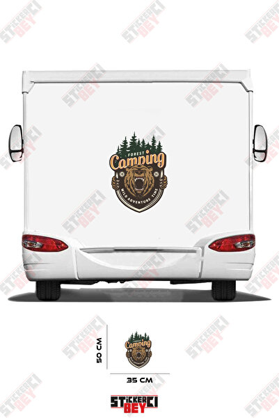 STİCKERCI BEY ملصق كارافان بتصميم دب مع كتابة 'فوريست كامبينج'