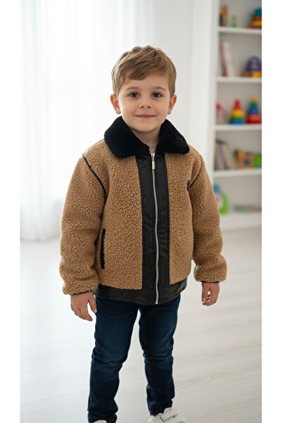 HÇ Hülya Çelik KİDSWEAR 2018 Palton pentru băiat din piele de pluș cu fermoar