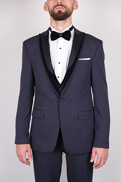 SERKAN SEVİNÇ Slim Fit Erkek Çift Yaka Yelekli Likralı Smokin