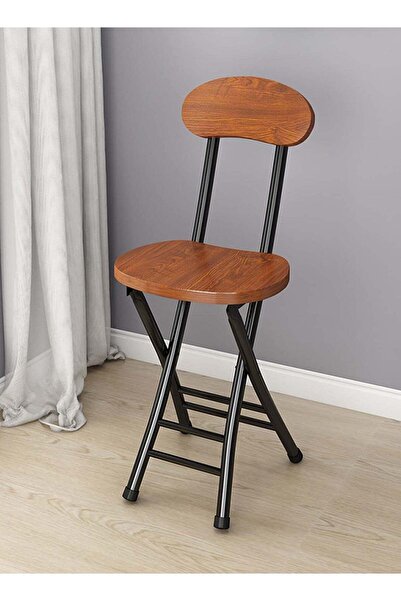 Taimi 1 Folding Portable Camping Chair with Metal Frame and Backrest, Brown - 76H x 45W x 34D cm