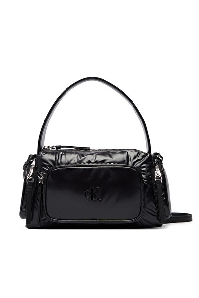 Calvin Klein Women's Leather Logo and Chain Detailed Black Shoulder Bag Lv04F3405G-Ub1