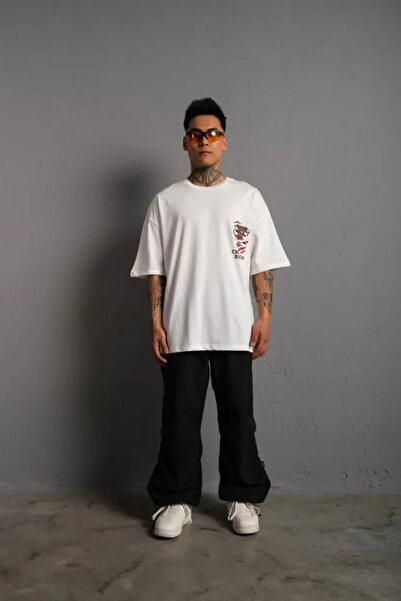 GökTR Ανδρικό μπλουζάκι Turega Style με τύπωμα A Quality oversized - Λευκό