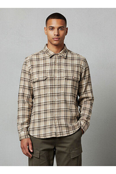 Lee Cooper قميص رجالي بأكمام طويلة بنقشة مربعات وياقة