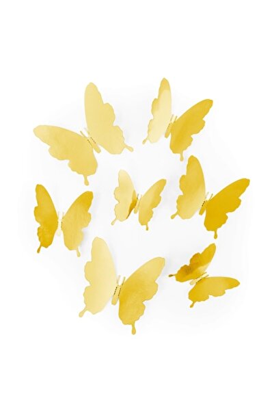 BEST PARTY Set de 12 autocolante decorative 3D, fluturi aurii