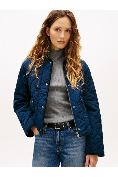 Tommy Hilfiger Women's Regular Fit Waterproof Quilted Patterned Long Sleeve Navy Blue Jacket Ww0Ww47998-C1G