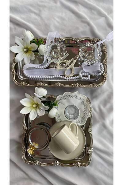 Z&B FLOWERS Söz Tepsisi Nişan Tepsisi Ayaksız Tepsi Damat Fincan Seti