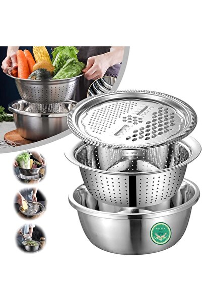 Generic 3-in-1 Multifunction Stainless Steel Sink Grater with Draining Basket (26 cm)