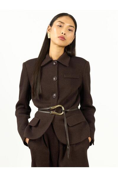Juste Textured Shirt Collar Jacket Brown