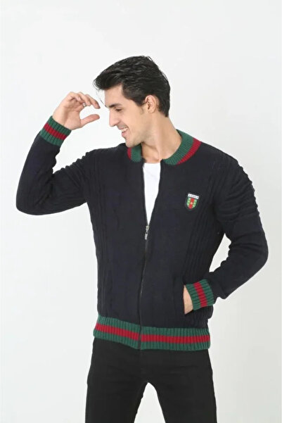 dilmex Men's Full Zip Knitwear Cardigan - Navy Blue