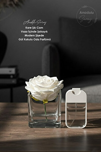 Anadolu Saray Kare Şık Cam Vazo İçinde Şakayık ve Modern Şişede Gül Kokulu Od...