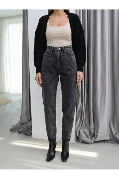 HerTon Yüksek Bel Füme Yıkamalı Mom Fit Denim Pantolon