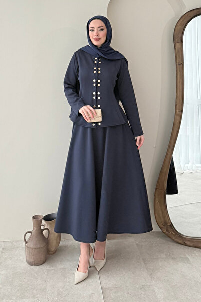 Tesettür Diyarı بدلة مونارك للحجاب من سكوبا مع تنورة وسترة - أزرق بحري