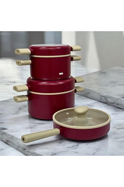 AROW Kristal Kaplama 8 Parça Tencere Seti-Bordo TKEBT Bordo