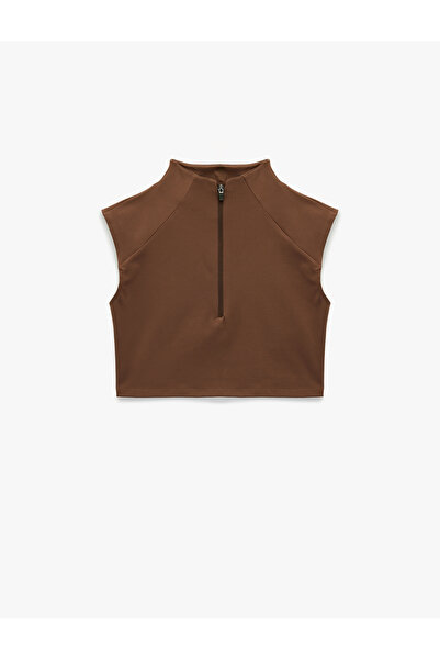 Koton Mock Neck Half Zippered Slim Fit Crop Sports Tank Top