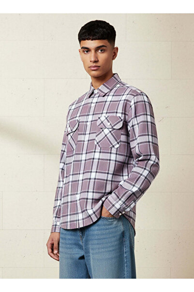 Lee Cooper قميص رجالي بقصة عادية وياقة مربعة وأكمام طويلة