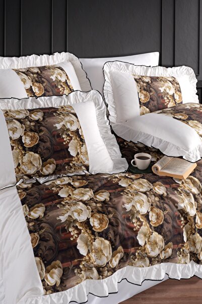 GARDEN ROOM Gold Series 5D Baskılı Fırfırlı - Gelincik Çift Kişilik Nevresim ...