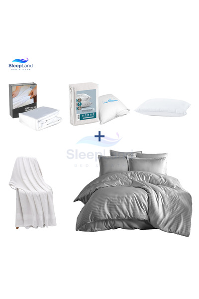 SLEEPLAND بكج لباد فندقي ارتفاع 14سم,واقي مرتبة ,واقي مخدة ,منشفة قطن ,مخدة ف...