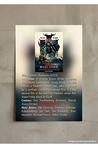 VreauPoster Poster Infografic Predator: Badlands (2025), Film SF Horror, A4, Cutie 250gr, Decor Gaming