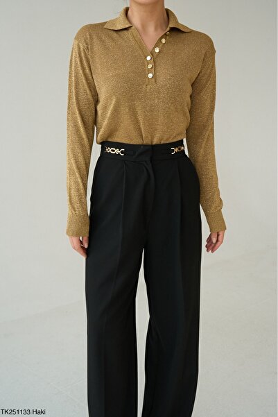 Lupies Women's Burgundy Polo Neck Glitter Long Sleeve Sweater