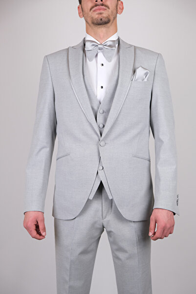 SERKAN SEVİNÇ Slim Fit Erkek Sivri Yaka Saten Detaylı Smokin