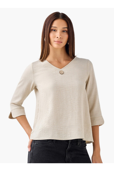 FAV Button Applique Top with V-neck