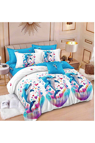 trendyhome 6-Piece Finet Cotton Bedding Set with Elastic, Blue, Dolphins, T 307