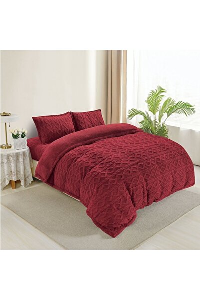 OEM Fur-Lined Bedding Set for 2 Persons, Dreamy V4, Bordeaux, Cocolino, 4-piece