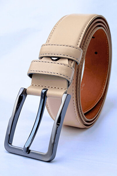 Parscraft Curea pentru bărbați din piele naturală, 3,5 cm, cusută, bej, curea...