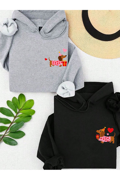 SUNFREE Trend Dog Printed Hooded Cotton Couple Lover Combination Sweatshirt