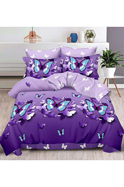 trendyhome Fitted Finet Cotton Bedding Set 6 Pieces, Butterflies, Purple, T 60
