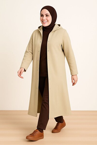 MAY MARA Plus Size Long Ferace with Side Pockets, Hood and Snap Closure