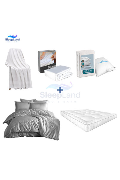 SLEEPLAND بكج لباد فندقي ارتفاع 14سم ,واقي مرتبة ,طقم واقي مخدة ,منشفة قطن ,م...