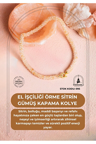 OSMANLI DOĞAL TAŞ Certified Handcrafted Knitted Citrine Silver Clasp Necklace (Sk:095)
