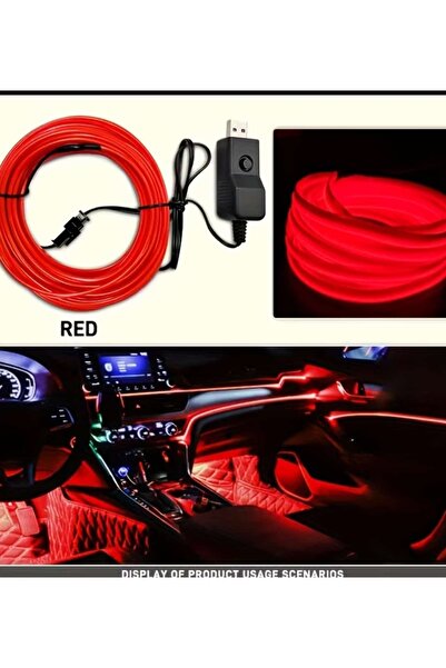 ÇEÇEN HOME 3 MT Kırmızı Şerit LED Araba İç Led Şerit Işık Neon USB Araba İç A...