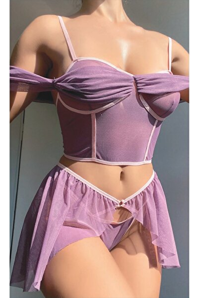 MODA YILDIZ Set triplu din tul transparent liliac – Design modern suspendat