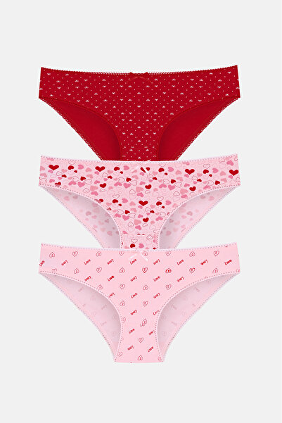 SUWEN 3'lü Pamuklu Desenli Normal Bel Slip Külot