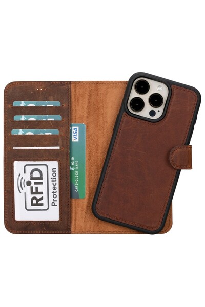 PLM حافظة جلدية متوافقة مع هاتف Apple iPhone 15 Pro Max MWWN G2 باللون البني