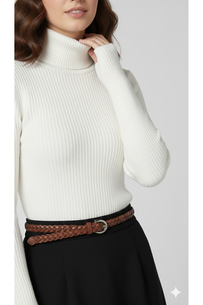 Sonbaharmoda Women's High Neck Stretch Fabric Knitwear Badi – Finger-Through ...