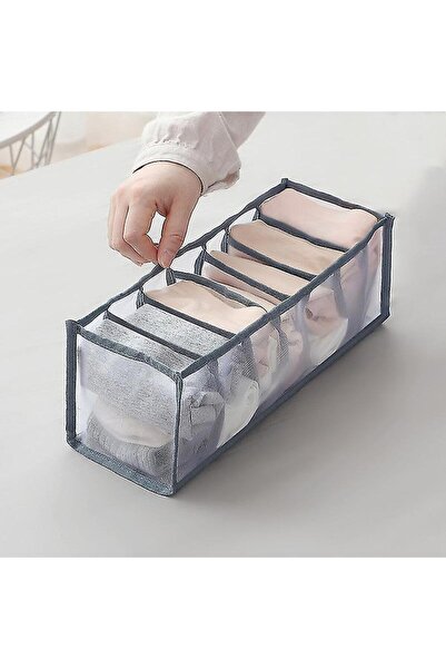 ORIGINAL DEALS Mesh Textile Storage Box for Underwear, 7 Compartments, 36 x 14 x 12 cm, Gray -