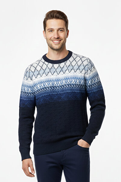 Pulltonic Men's Crew Neck Patterned Sweater