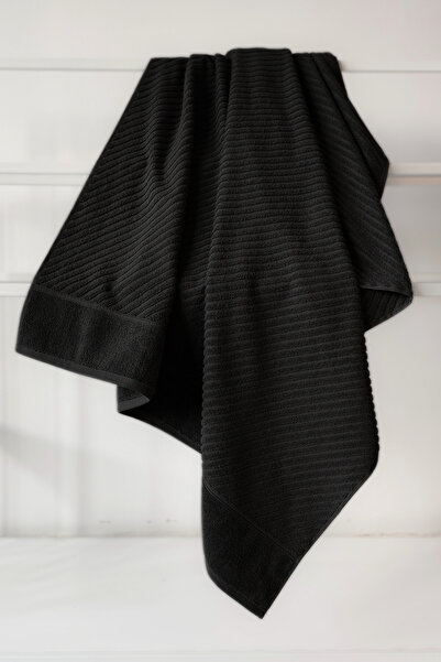 Sevim Diagonal Striped Bath Towel - 100% Cotton, Highly Water Absorbent Towel - Black