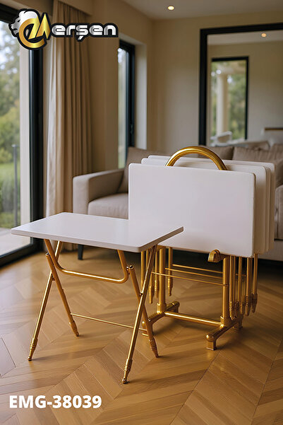 Erşen Sehpa Eranş Serisi 4'lü Katlanır MDF Mebran Ahşap Çanta Zigon Sehpa Gol...