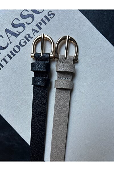 LİA KEMER Pachet de 2 curele Jeer cu model semilună pentru femei, cu cataramă...